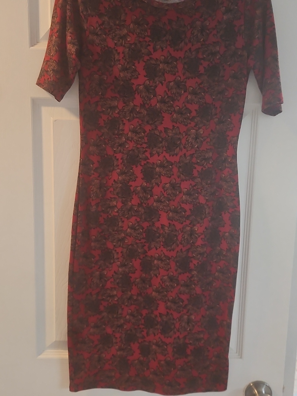 LuLaRoe Red and Black Floral Midi Dress-XS